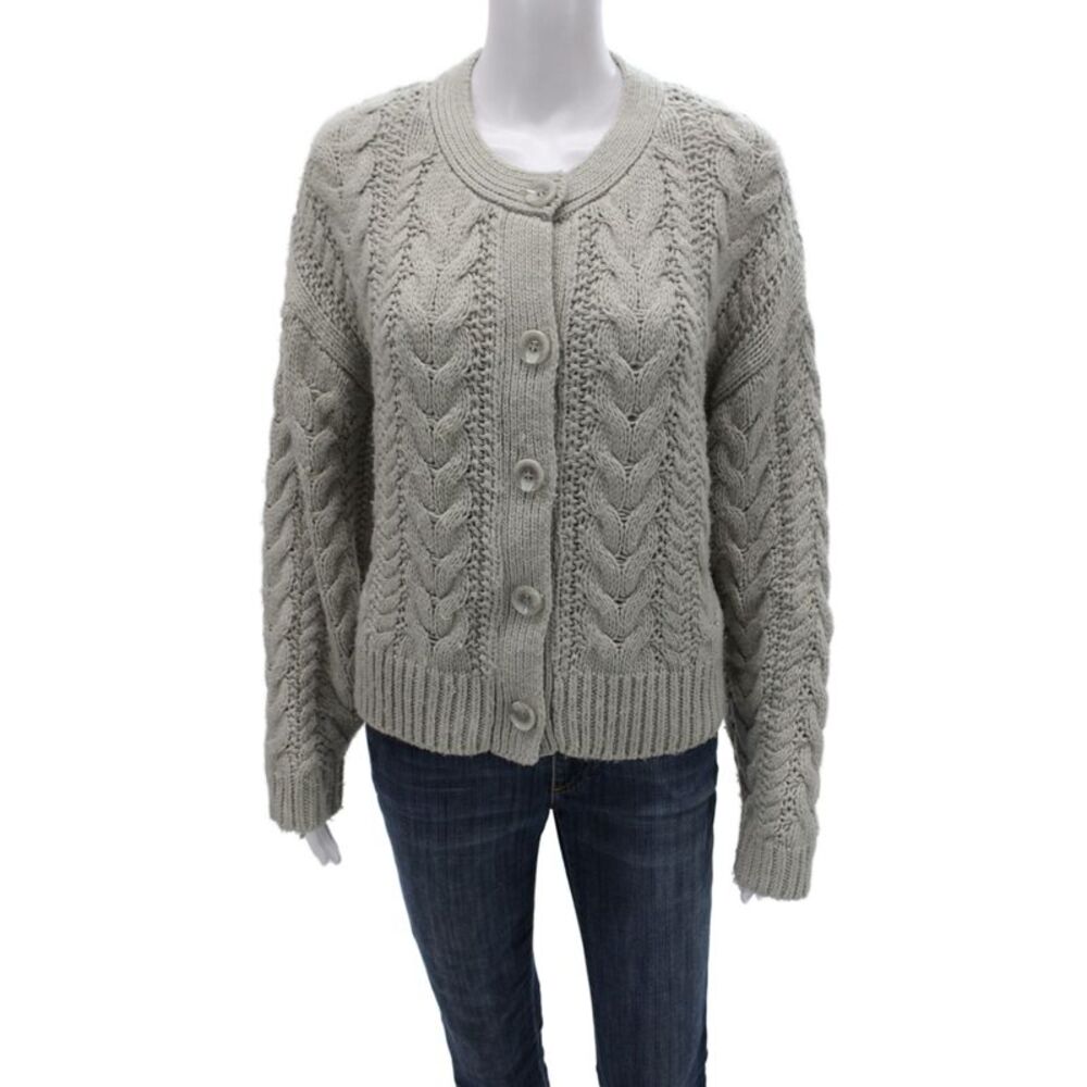 Mod Ref Womens Gray Cardigan Acrylic Round Neck Long Sleeve Size M